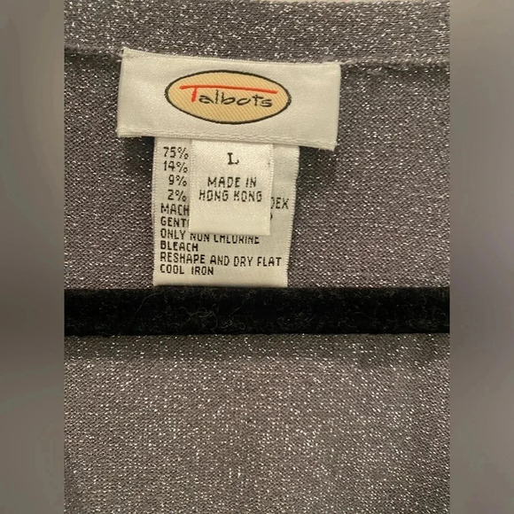 Vintage TALBOTS Women's Metallic Gray Knit Stretch V-Neck Long Sleeve Top Lg EUC - Picture 4 of 10